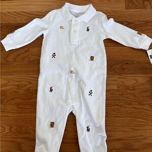 Ralph Lauren White Embroidered Kids Footie